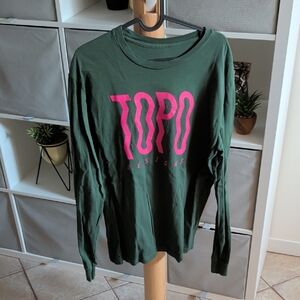 Green Long Sleeve Top with Pink TOPO Design